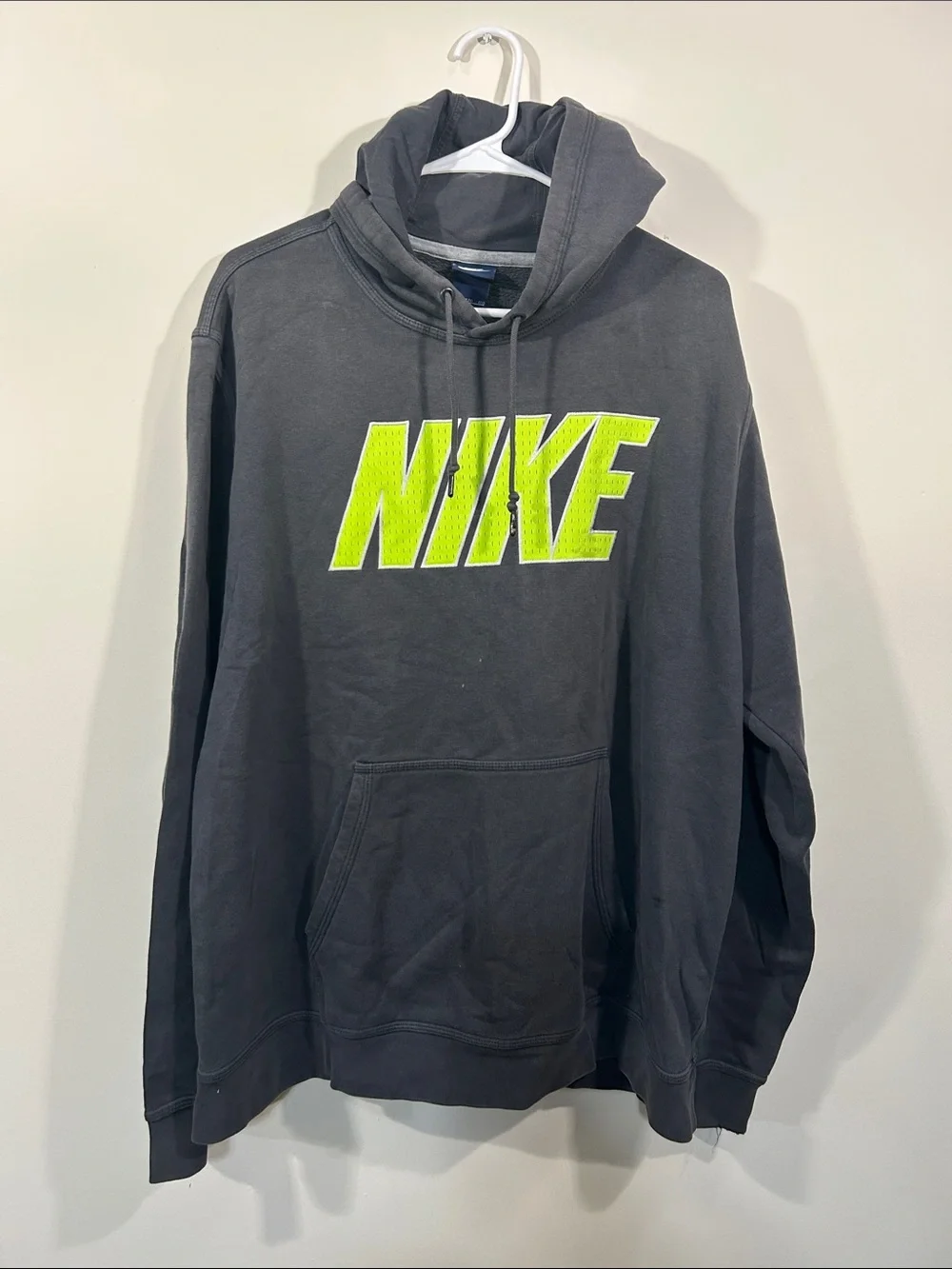 Nike Dark Gray Pullover Hoodie with Neon Yellow Logo